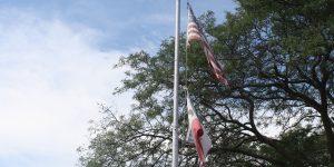 The flags are set at half staff in remembrance of September 11th.