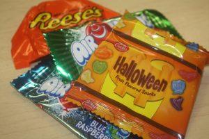 A pile of candy that students trick or treat in order to get.