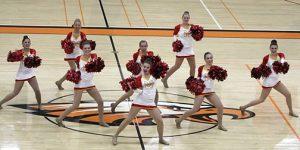 MHS Poms preform their competition dance at the Stack the Stands competition at Prairie.