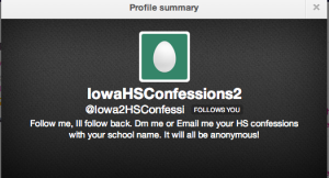 A photo of the twitter account IowaHSConfessions2