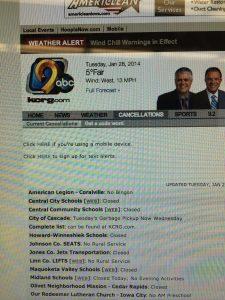 KCRG's online listing of local cancellations.