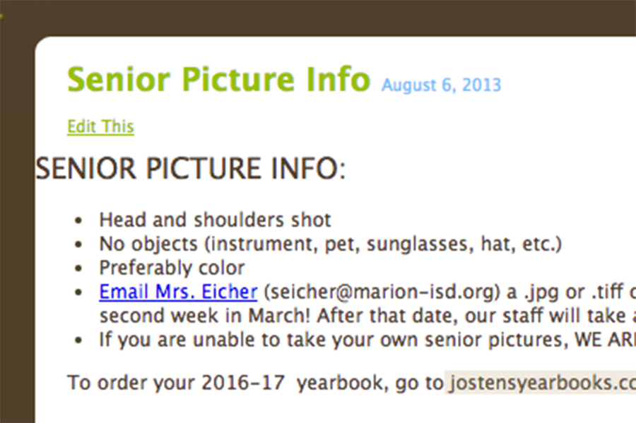 Seniors, we need your senior pictures for the yearbook by March 9th.
