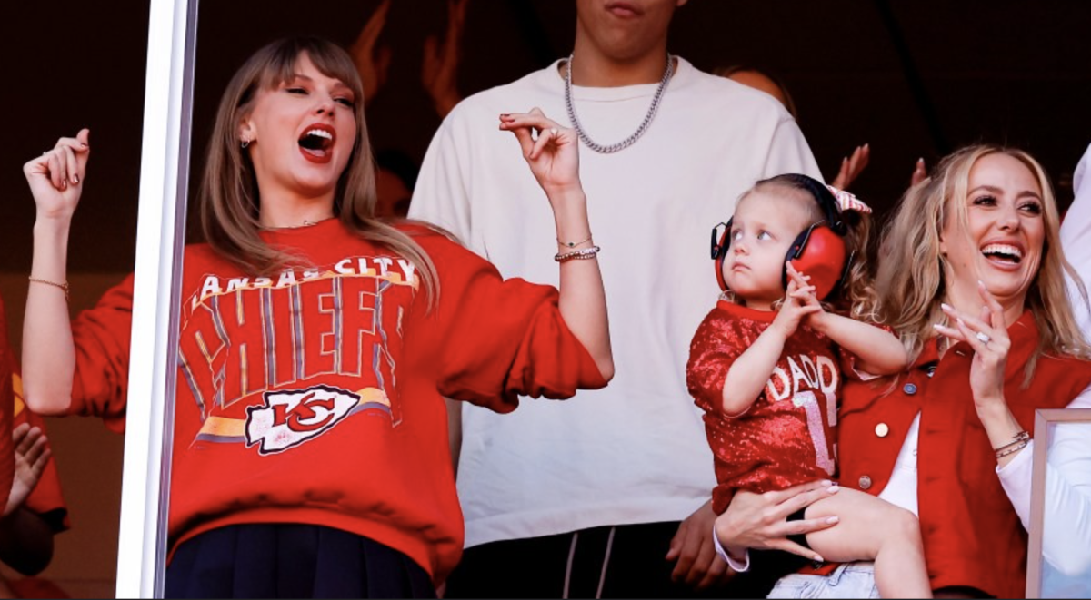 Taylor Swift cheers on boyfriend, Travis Kelce, and the Chiefs alongside Brittany Mahomes at Arrowhead Stadium, one of Swift’s concert locations during The Eras Tour.