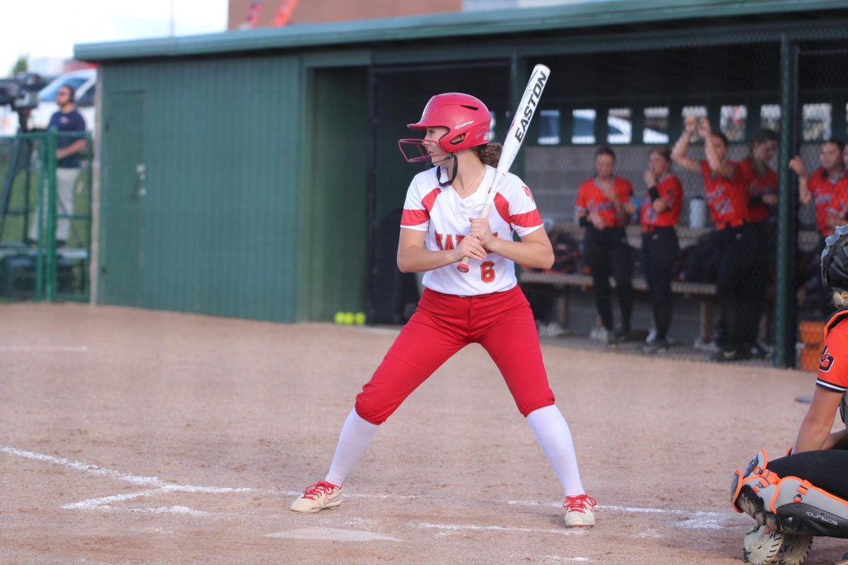 Paige Johnson, sophomore, gets in her batting stance awaiting a good pitch. 