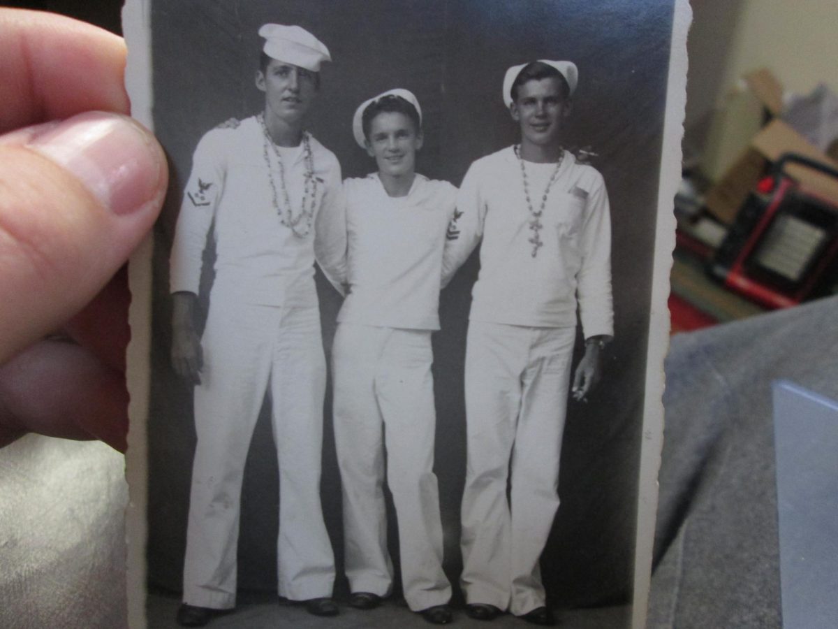 Rinderknecht’s grandfather (on the far right) poses with other soldiers in uniform.