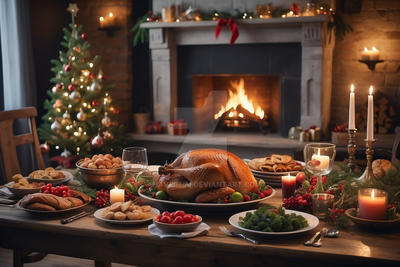  Most families celebrate Thanksgiving dinner surrounded by Christmas decorations.
