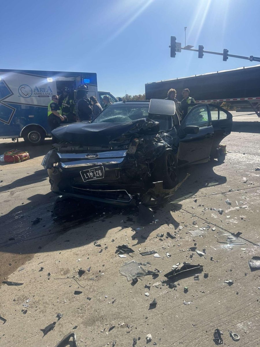 Lindsay Reasor's car is totaled after the accident on Highway 100