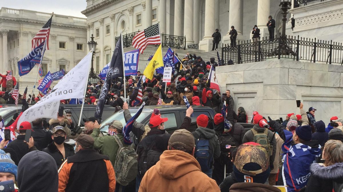 Rioters gather outside of the U.S. Capitol on Jan. 6, 2021.