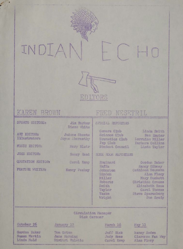 Indian Echo (Middle School Paper) 1961-1962