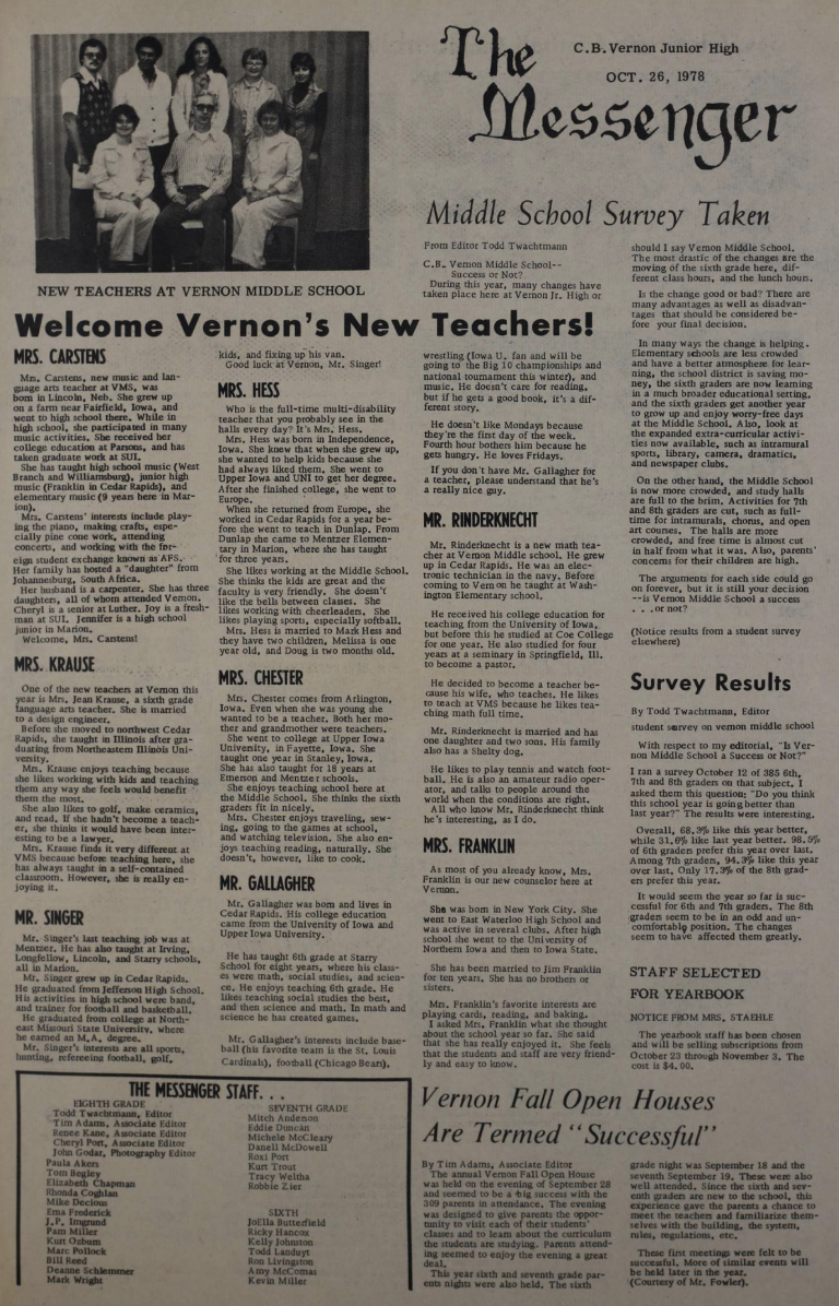 Messenger (Middle School Paper) 1978-1979