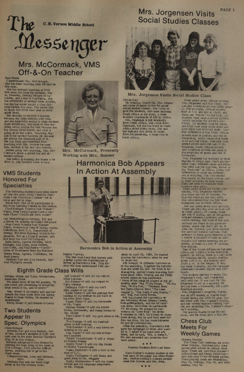 Messenger (Middle School Paper) 1982-1983