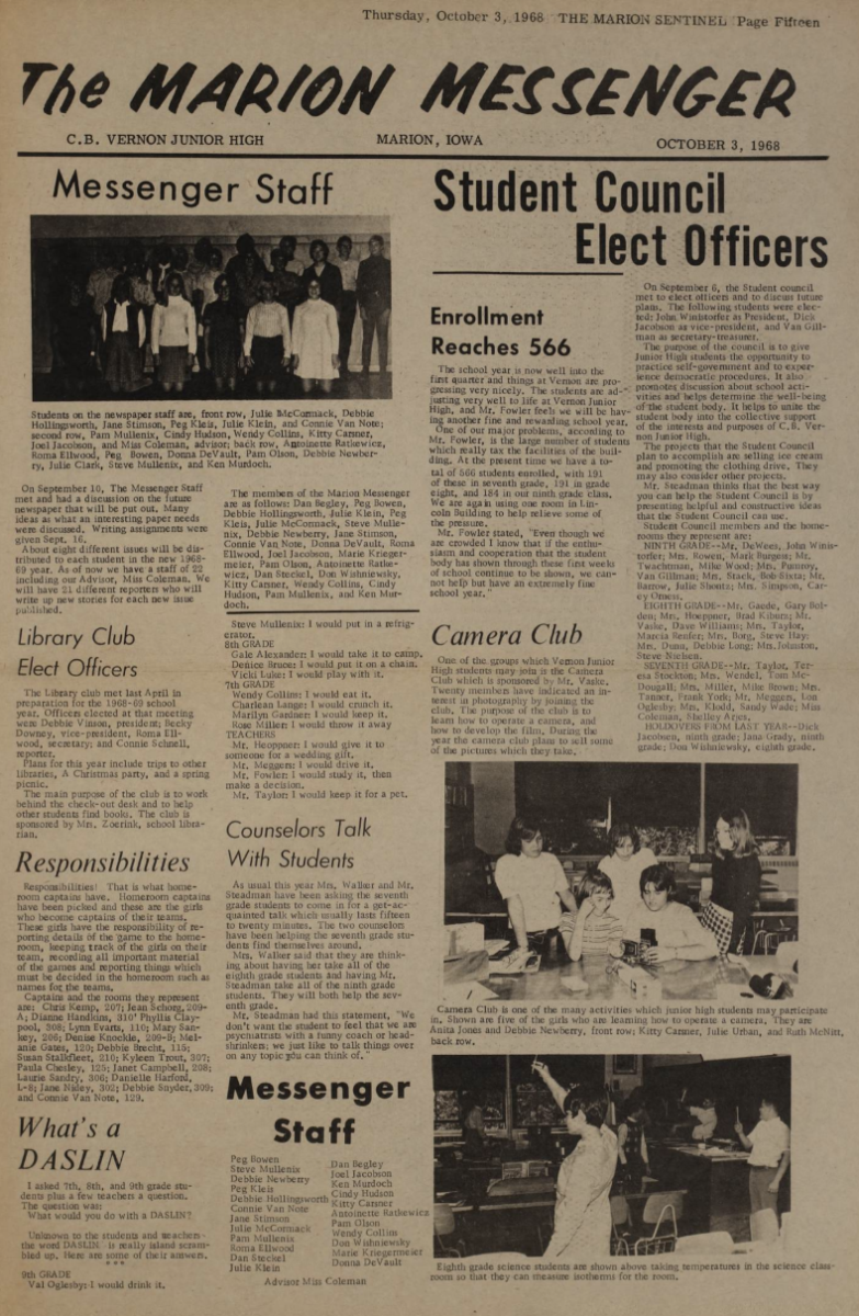 Messenger (Middle School Paper) 1968-1969