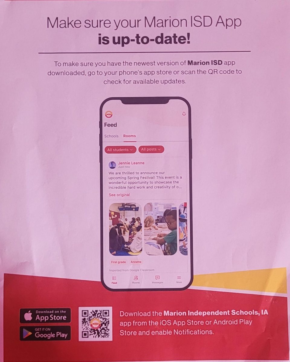 A sign in the hallway shows students how to sign up on the new app.