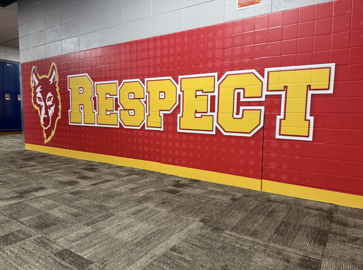A picture of one of the murals screen-printed around the school over the summer, which took precedence over fixing some of the more pressing issues around the school. 