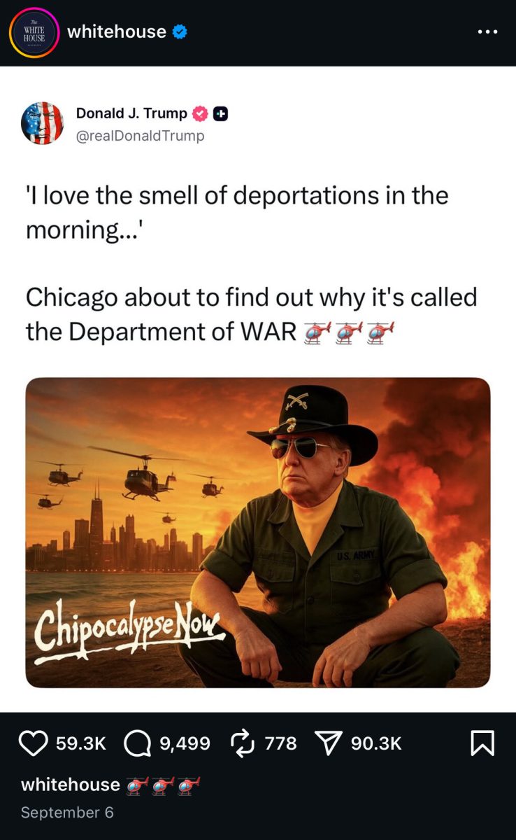 On Sept. 6, the White House posted an AI-generated photo of Trump threatening mass deportations and National Guard presence in Chicago. 