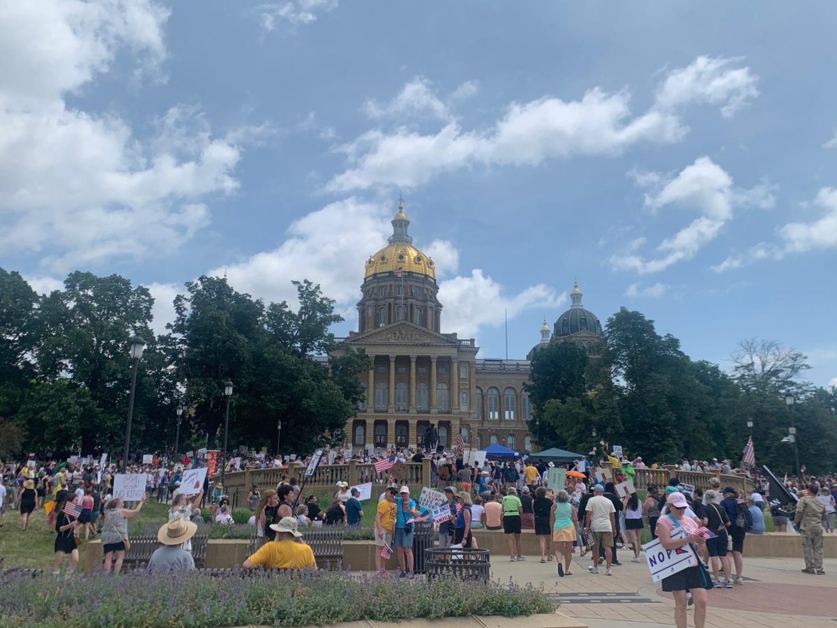 Thousands gather at Iowa Capitol during state protests. (Courtesy of Tom Foley/Iowa Capital Dispatch)