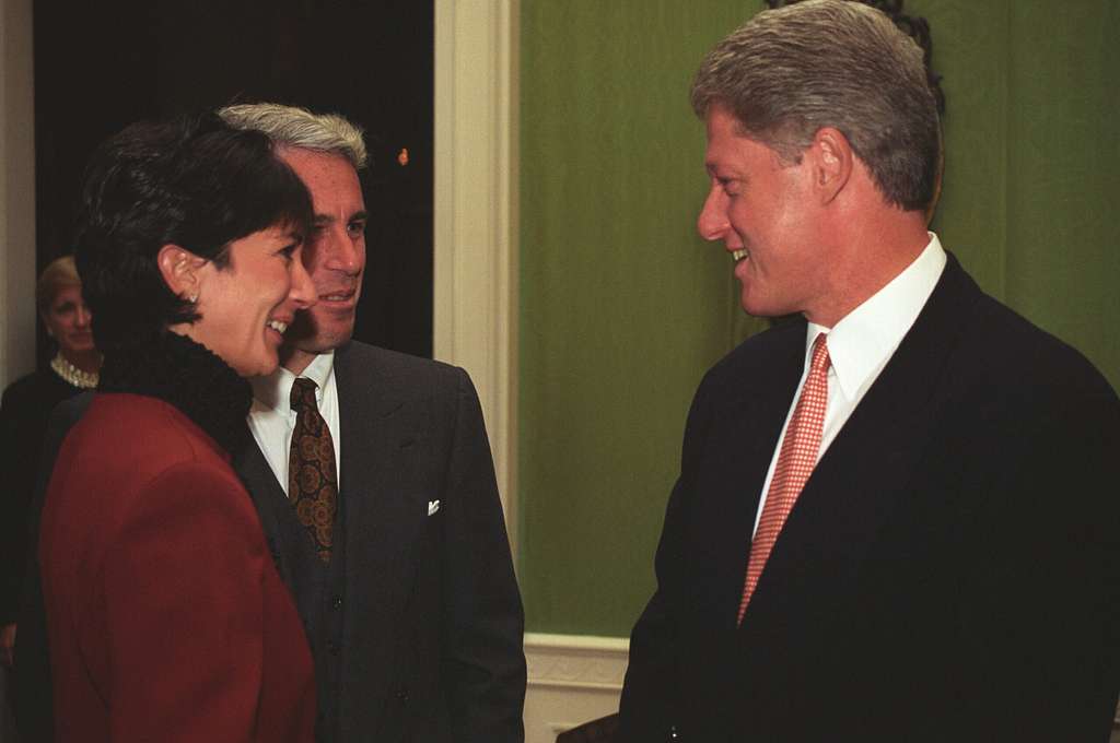 Bill Clinton shares a friendly interaction with Ghislaine Maxwell and the infamous Jeffrey Epstein.  Courtesy of Creative Commons)
