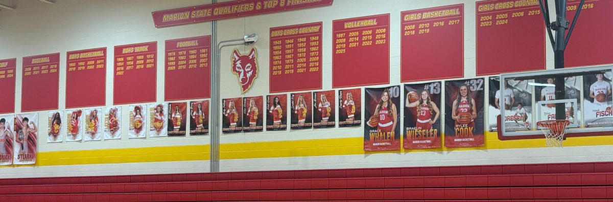 The ‘25-‘26 senior banners are displayed in the Red Gym to acknowledge the significance of being a senior. The Red Gym is the newer gym where most of our events are held, and keeping the banners there shows guests and students who deserve recognition. 